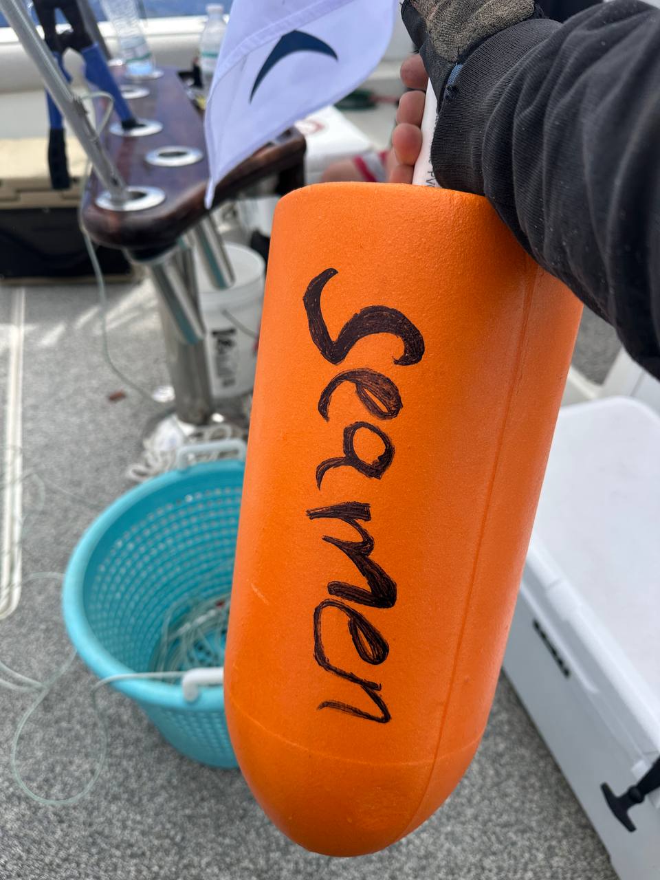 Mark's buoy — "SEAMEN" — he tried to write Seaman. We left it.