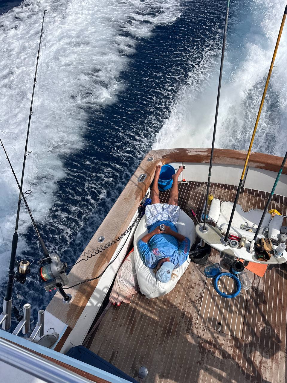 Living the dream — cockpit nap on the ride back. That's a good day of fishing.
