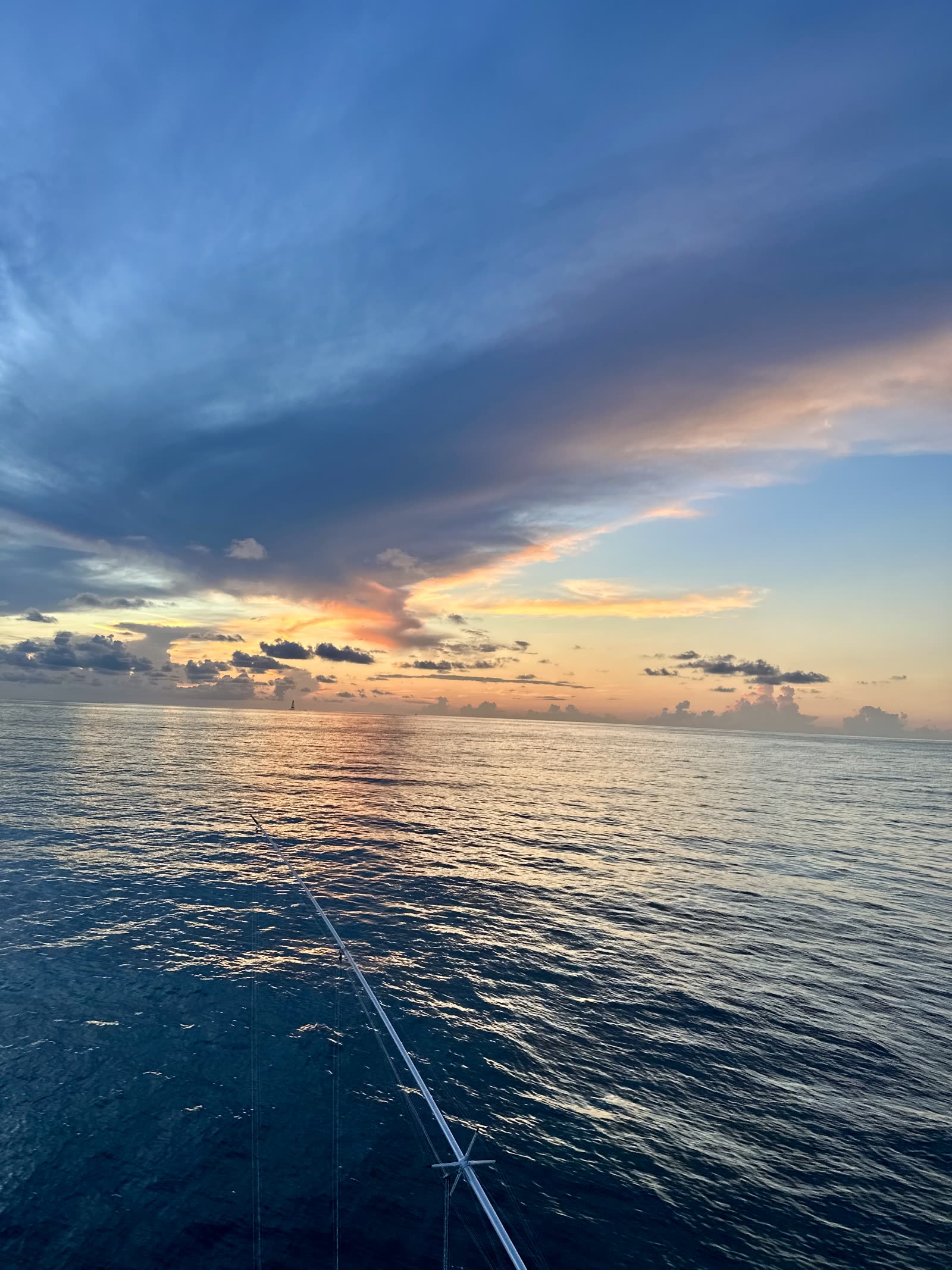 Leaving the dock at sunrise, rods rigged for trolling